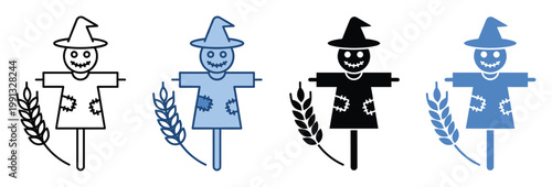 Scarecrow character symbol for farming, harvest, and autumn themed user interfaces and graphic designs