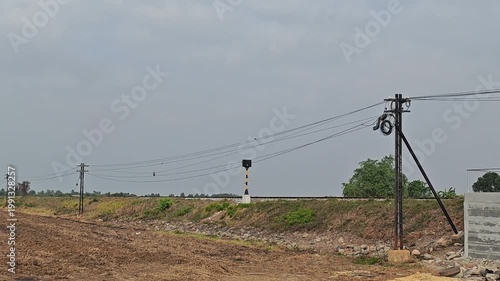 Railway tracks and gravel. Steel train lines. Transport infrastructure view.
