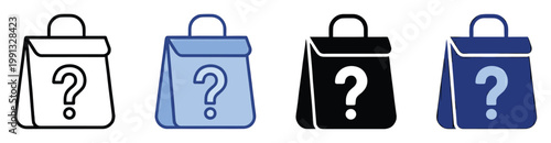 Collection of mystery shopping bag icons signifying unknown contents perfect for promotional campaigns