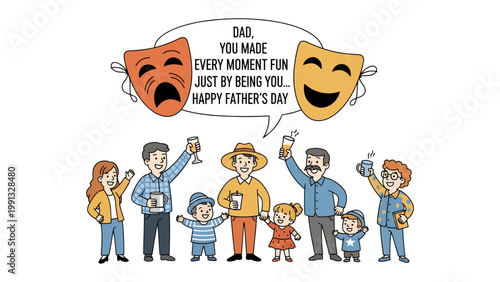 Family Celebration for father's day: a group of people celebrating father's day, with joyful emotion and smiling faces 