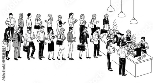 People in a long queue waiting to be served at a counter.