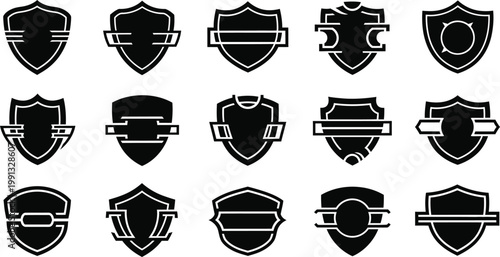 Shield icons set black silhouette designs with editable stroke vector illustration for security protection and heraldry