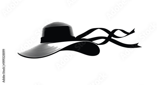 A black cowboy hat with a wide brim and ribbon