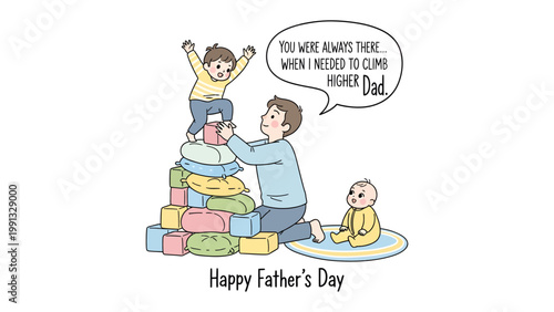 Father's Day Illustration: A heartwarming illustration of a father helping his child. The scene radiates love and support, perfect for celebrating fatherhood.