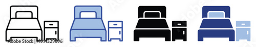 Bedroom furniture icons depicting bed and nightstand for home interior design and room arrangement projects