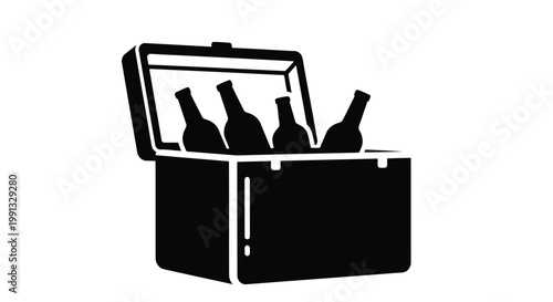 A black silhouette of a cooler with bottles inside