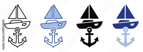 Sailing boat and anchor maritime symbol graphic element for ocean travel applications and nautical themed interfaces