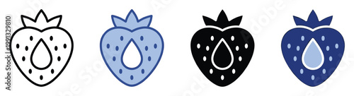 Collection of refreshing strawberry symbols for fruit juice branding and healthy food product labels