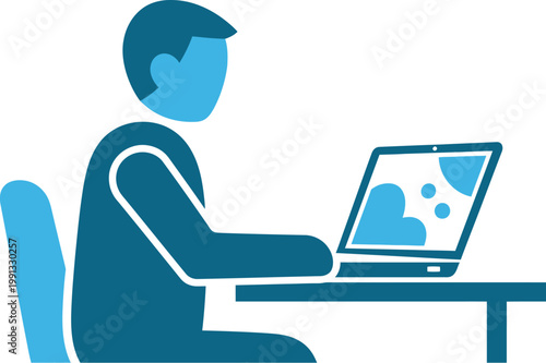 Professional man working on laptop computer in modern office workspace, focused and productive