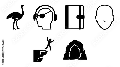 Vector graphic illustration of various black and white symbols