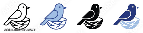 Simple bird in nest icon set for nature protection apps and environmental awareness campaigns