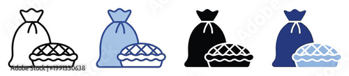 Simple graphic icon representing a tied bag and a delicious pie, ideal for web graphics, app UI, and presentations