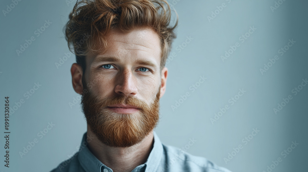Obraz premium Confident man with red hair and beard posing looking toward camera with gentle smile