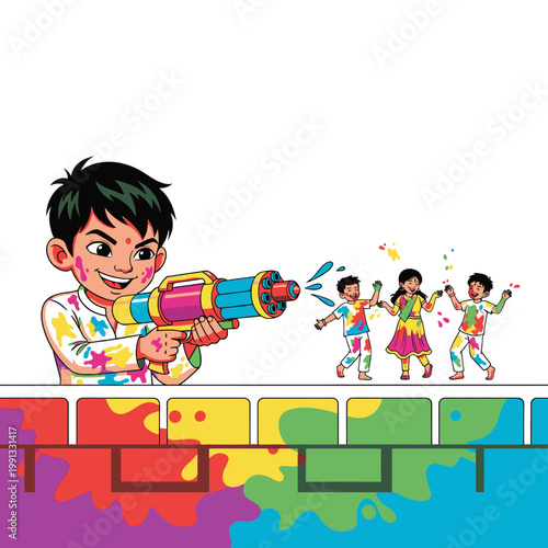 Happy Children Playing with Colorful Toy Cannon Game Action Adventure Story Drawing Fun Activity For Kids