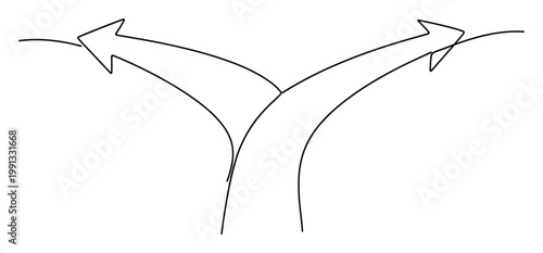 Line drawing of two divergent paths with arrows representing choice, direction, and opportunity in life or business strategy