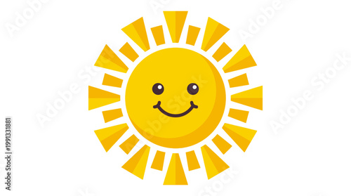 Smiling Yellow Sun Cartoon Character Face.
