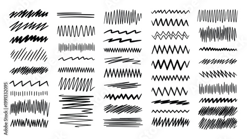 Dynamic collection of hand drawn wavy lines, zigzags, and scribbles for graphic design and emphasis