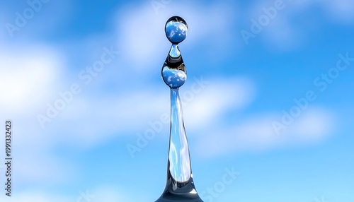 A close-up of a single water droplet suspended in air