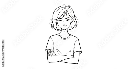 Young woman with arms crossed looking serious.