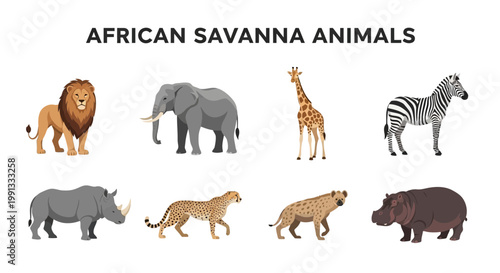 African savanna animals illustration set.