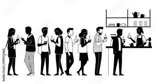 People in Line at a Coffee Shop Ordering Drinks.