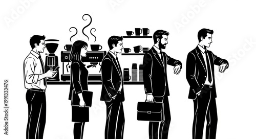 People in line at a coffee shop waiting for their orders to be ready.