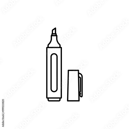 Marker Outline Icon: A simple line art illustration of a marker, presented in black and white, suitable for graphic design projects. 