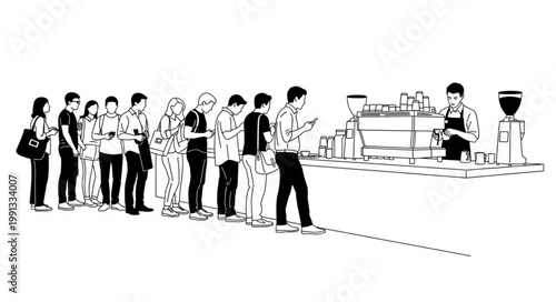 People queuing at a coffee shop counter for service.