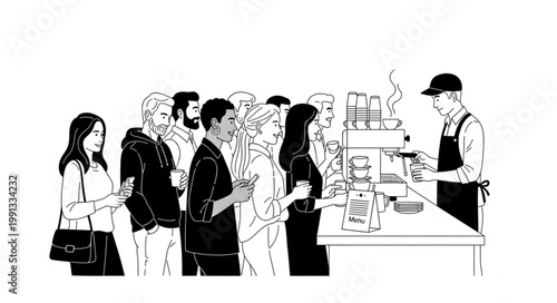 People Standing in Line at a Coffee Shop Counter.