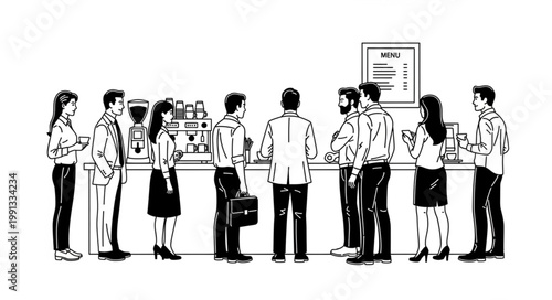 People standing in line at a coffee shop counter.