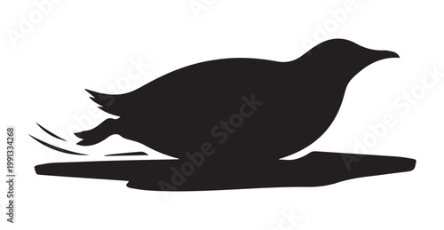 Penguin Sliding On Ice Shape Icon Silhouette Vector black design on a white background