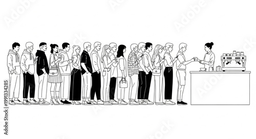 People Standing in Line at a Counter.