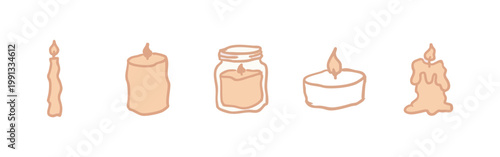 Home fragrance and lighting doodle icons featuring various decorative candles