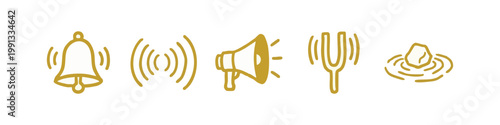 Sound and Communication Icons with Bell Megaphone Tuning Fork and Wave Vibrations