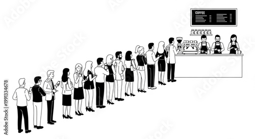People Waiting in Line at a Coffee Shop Counter.