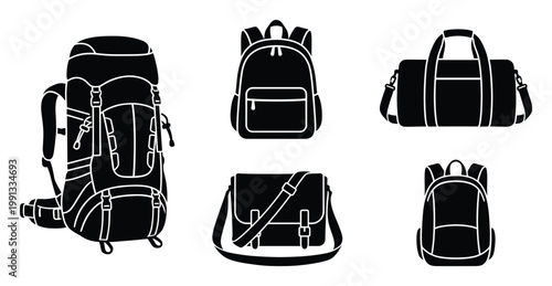 Collection of diverse bags and backpacks for travel, outdoor activities, school, and daily use applications