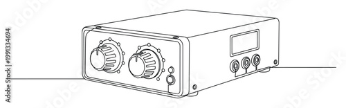 Precision electronic instrument with two prominent rotary controllers and digital display useful for technical diagrams and professional product representations