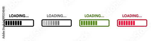 Set of loading bars and progress indicator graphics. 
