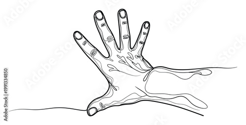 Continuous line drawing of an open human hand reaching out, conveying connection and motion for modern visual projects.
