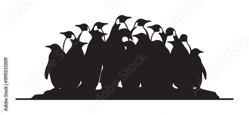 Penguin Group Together Shape Icon Silhouette Vector black design on a white background