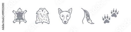 Tableau sur toile Hand-drawn wildlife icons: pelt, fur, dog face, tail, paw prints