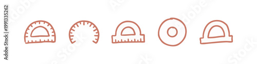 Set of five hand-drawn protractors and circles in terracotta color