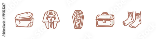 Egyptian-themed hand-drawn icons in terracotta