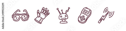 Collection of science fiction and technology icons in terracotta
