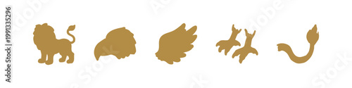 Golden silhouette of a lion and mythical creature parts