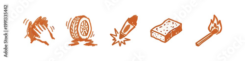 Doodle style icons for disaster, accident, and fire