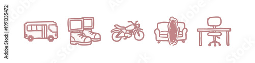 Doodle style icons for transportation, home, and work
