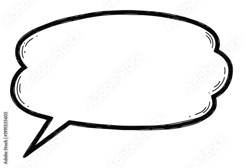 Classic black outline speech bubble with a playful sketch aesthetic for conveying messages in print and digital media.