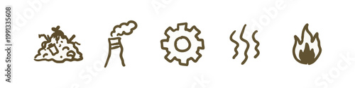 Hand-drawn icons for waste, industry, and energy sources