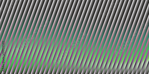 Abstract graphic displays glowing vertical green light bars creating a mesmerizing wave form against deep black fading to transparency offering a futuristic electronic texture.